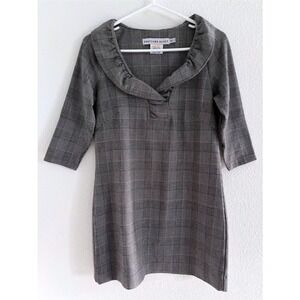 Gretchen Scott Dress Womens XS Gray Plaid‎ Ruffle Preppy Career Luxury Holiday